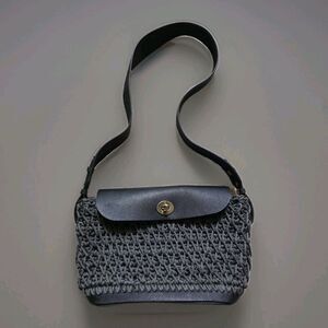 The Sak(?) Black Crochet Shoulder Bag Purse Black Woven Twine Cord Travel Criss